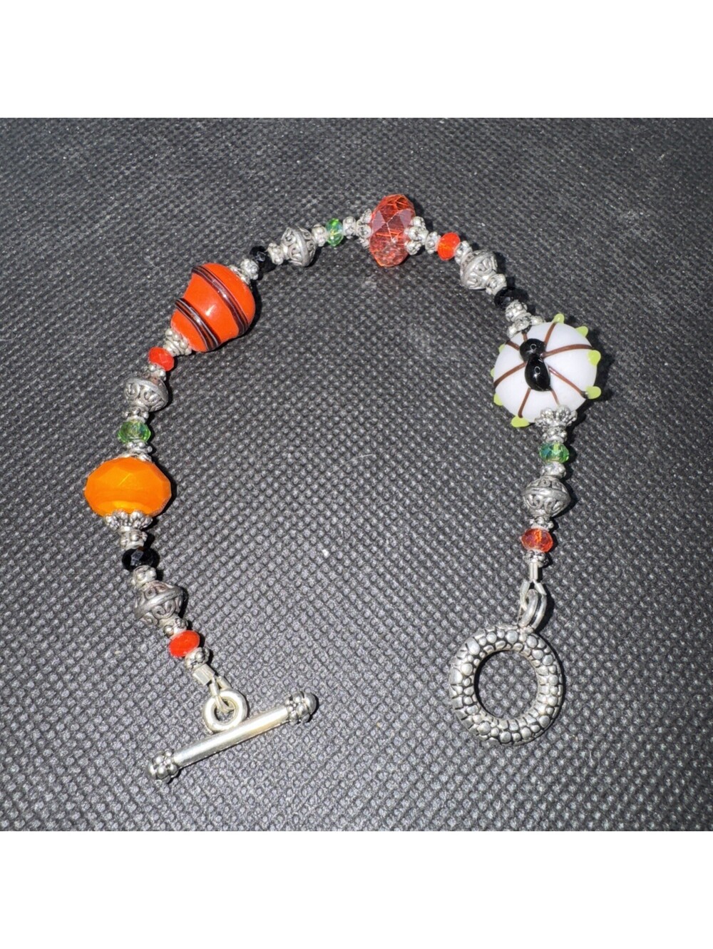 Halloween Pumpkin Charm Bracelet Beaded Black Orange Swarovski Crystals